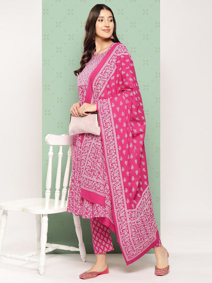 Dhiyona KL Women Ethnic Motifs Printed Empire Gotta Patti Kurta with Trousers & With Dupatta