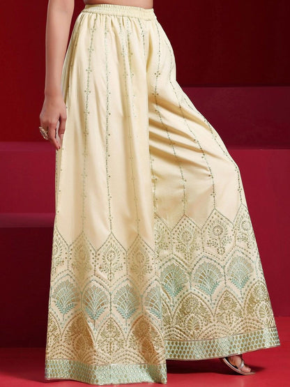 Dhiyona LL Floral Embroidered Regular Sequinned Kurta with Palazzos & Dupatta