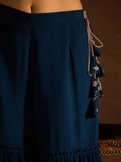 Dhiyona IE Floral Embroidered Regular Sequinned Straight Kurta with Sharara & Dupatta