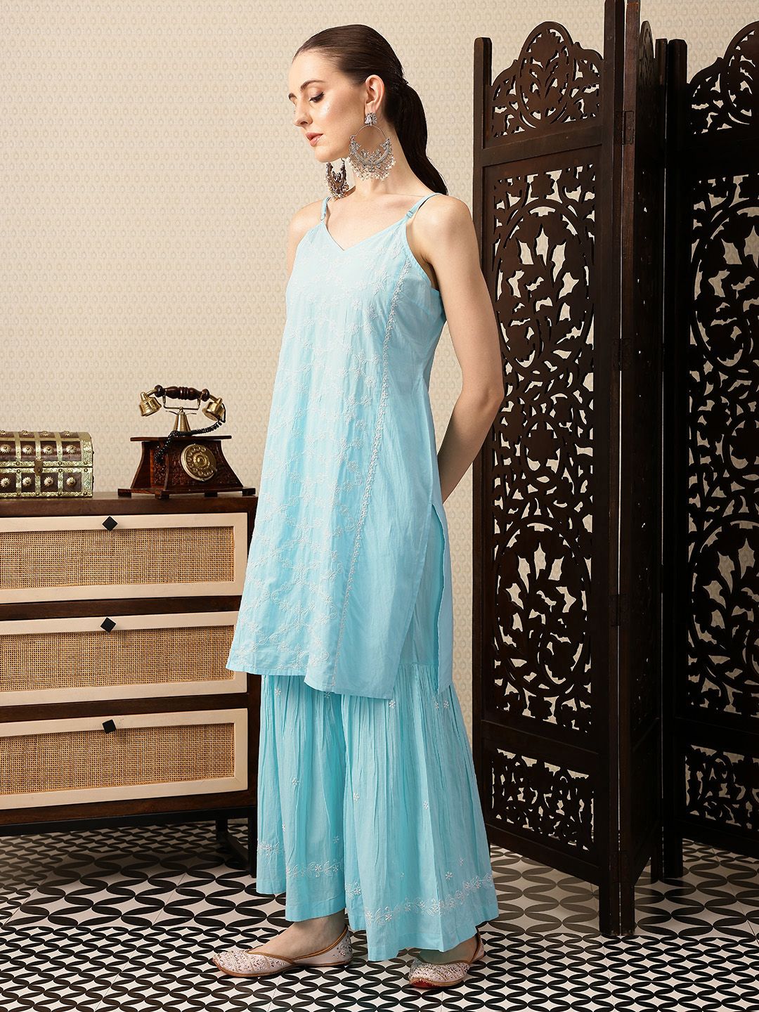 Dhiyona HOP Pure Cotton Floral Embroidered Jashn Kurta With Sharara & Dupatta