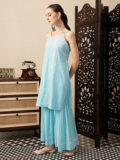 Dhiyona HOP Pure Cotton Floral Embroidered Jashn Kurta With Sharara & Dupatta