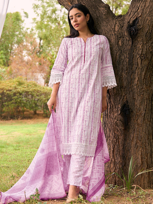 Notched Neck Flared Sleeves Floral Embroidered Straight Kurta with Palazzo & Dupatta