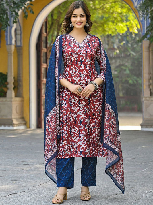 Dhiyona KL Women Ethnic Motifs Printed Regular Kurta with Trousers & With Dupatta