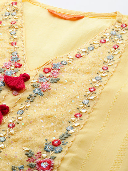Women Embroidered Regular Thread Work Pure Cotton Kurta with Trousers & With Dupatta