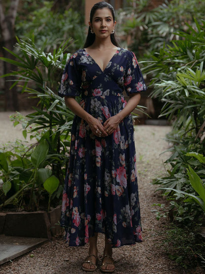 Dhiyona AY Women's Floral Printed Fit & Flare Ethnic Dress