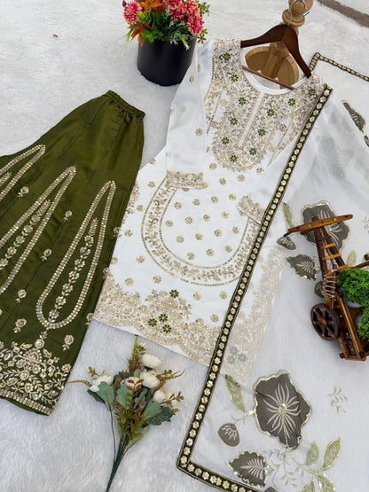 Dhiyona KL Women Ethnic Motifs Embroidered Regular Thread Work Kurta with Sharara & With Dupatta