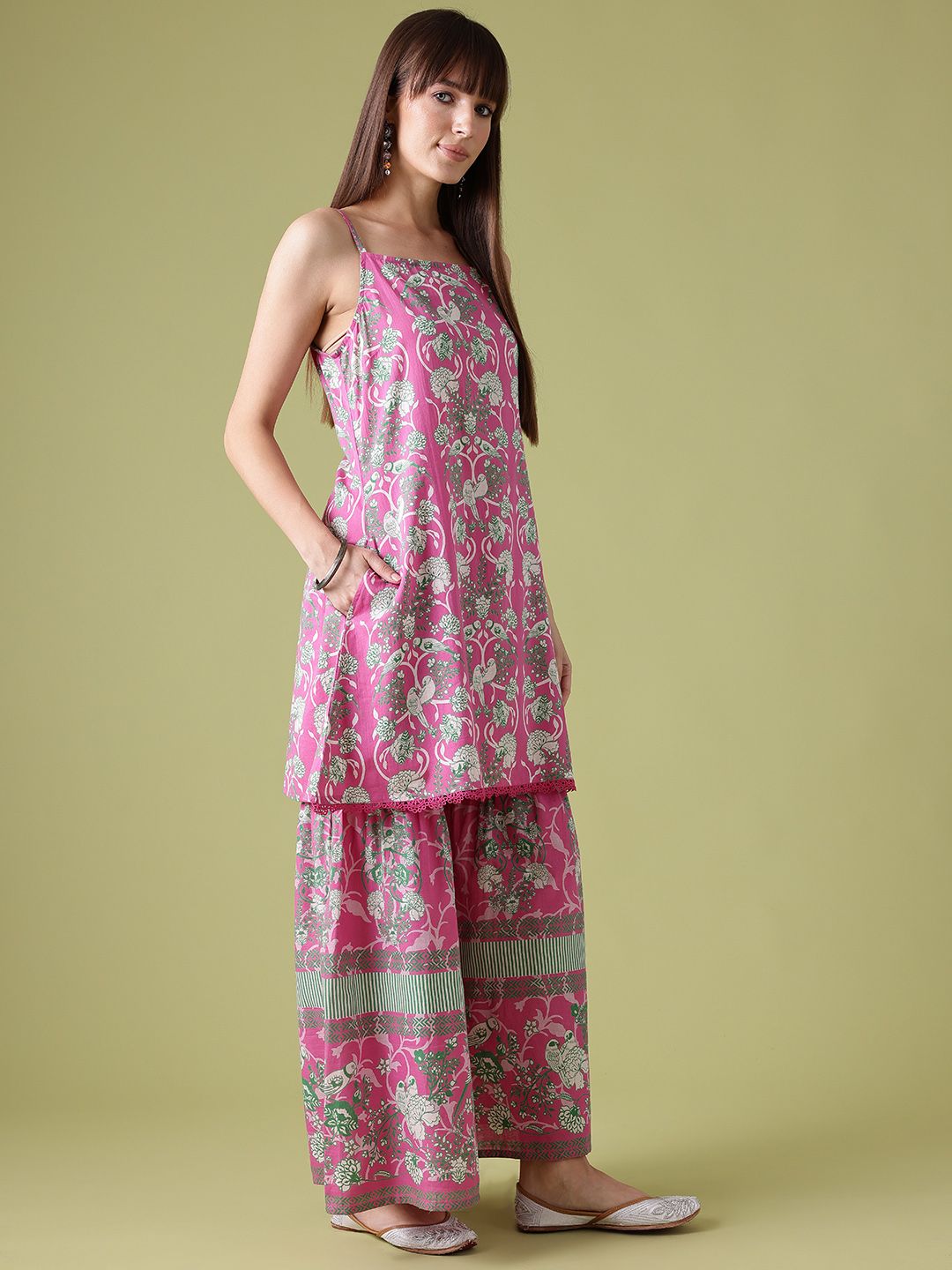 Dhiyona AN Ethnic Motifs Printed Lace Inserts Kurta with Sharara & Dupatta
