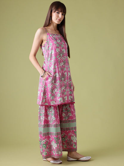 Dhiyona AN Ethnic Motifs Printed Lace Inserts Kurta with Sharara & Dupatta