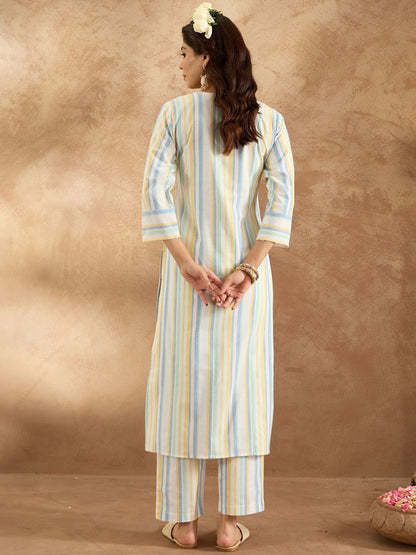 Women Floral Embroidered Regular Thread Work Pure Cotton Kurta with Trousers