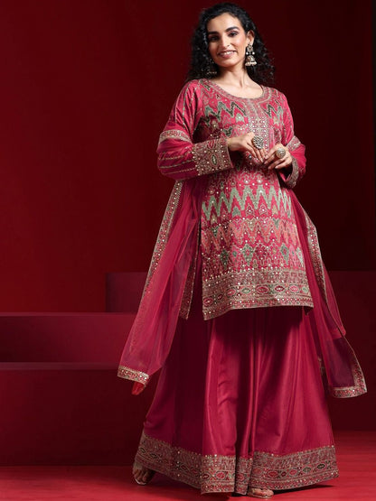 Dhiyona LL Ethnic Motifs Embroidered Regular Sequinned Kurta with Palazzos & With Dupatta