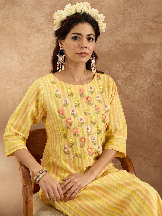 Dhiyona IE Striped V-Neck Pure Cotton Tunic With Trouser