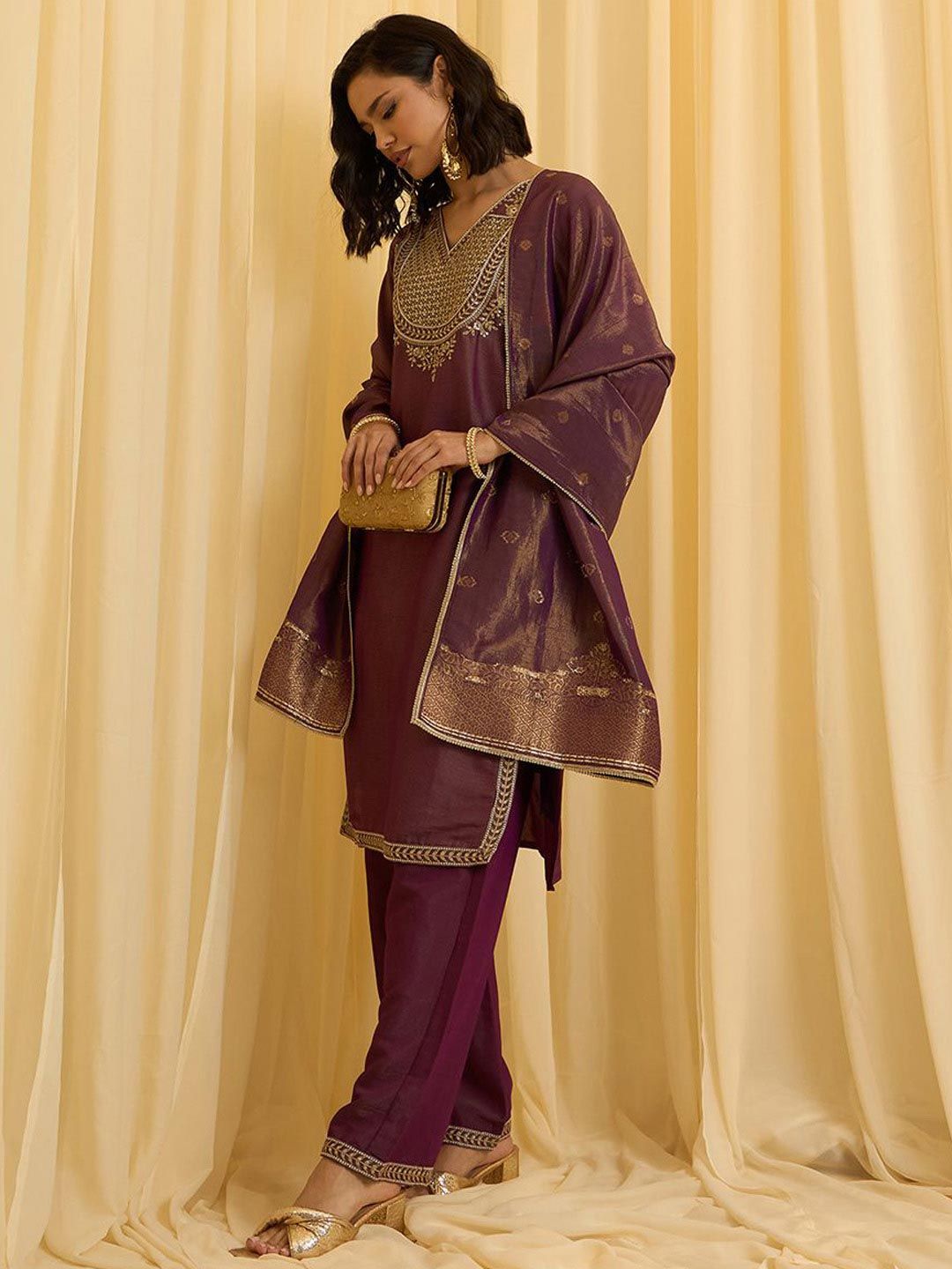 Dhiyona CH Women Ethnic Motifs Embroidered Regular Sequinned Kurta with Palazzos & Dupatta
