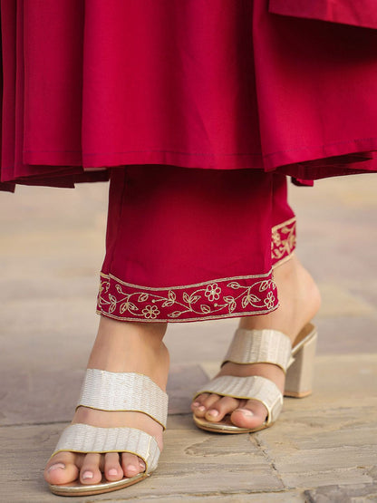 Dhiyona KL Anarkali Angrakha Thread Work Kurta with Palazzos & Dupatta