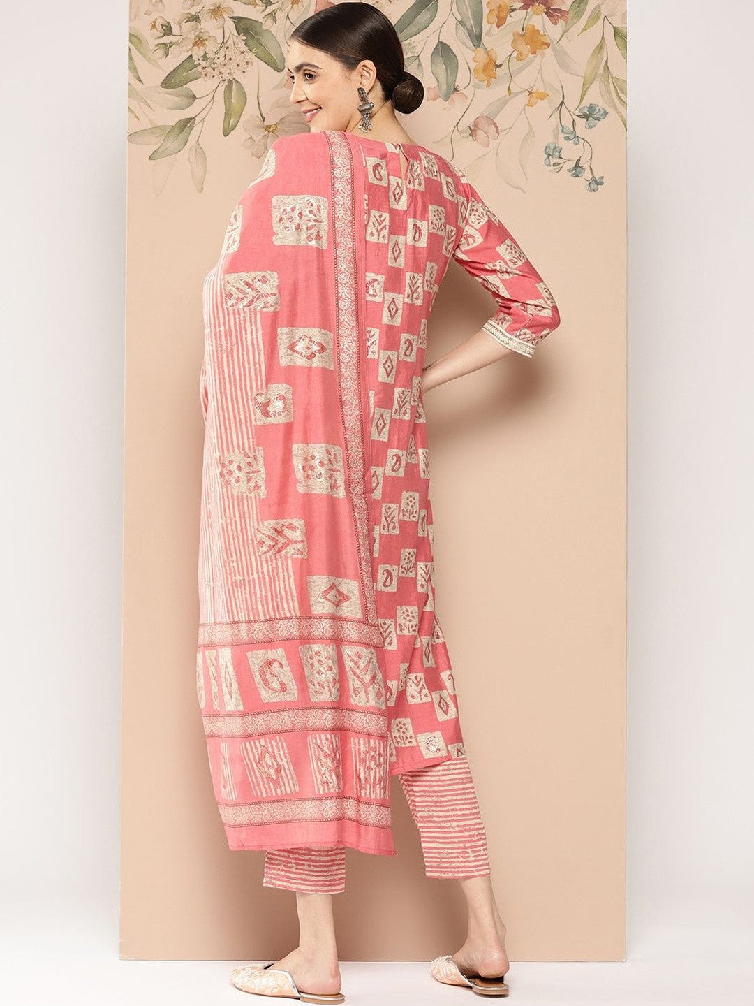 Women Ethnic Motifs Printed Regular Thread Work Kurta with Trousers & With Dupatta