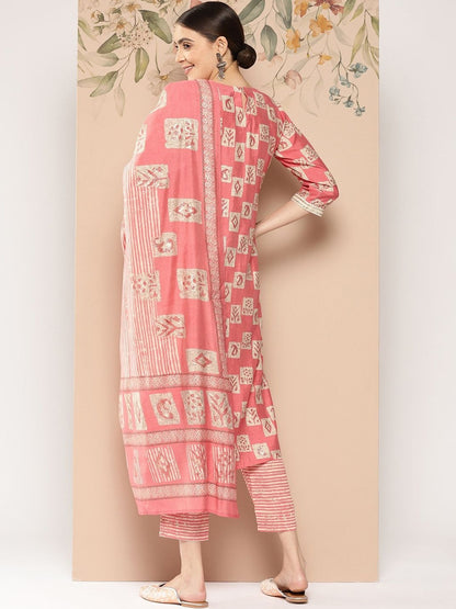 Women Ethnic Motifs Printed Regular Thread Work Kurta with Trousers & With Dupatta