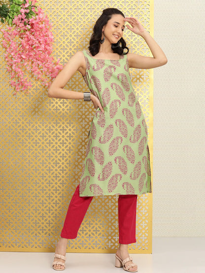 Dhiyona OD  Women Green & Fuchsia Paisley Printed Straight Rozana Kurta