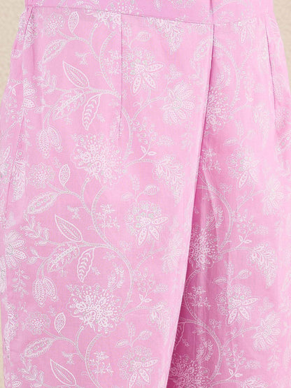 Women Floral Printed Cotton Kurta with Trousers