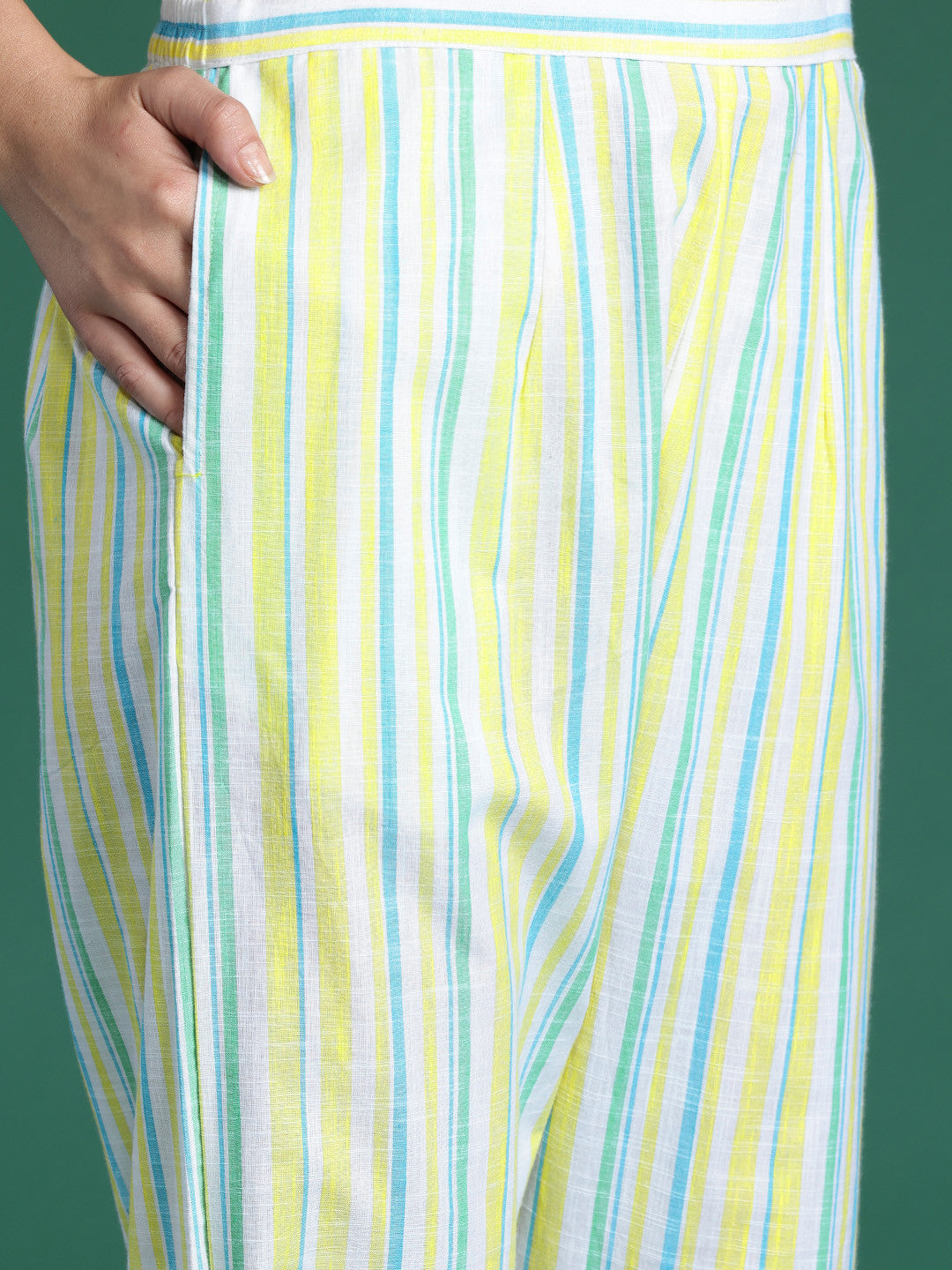 Women Striped Regular Thread Work Pure Cotton Kurta with Trousers