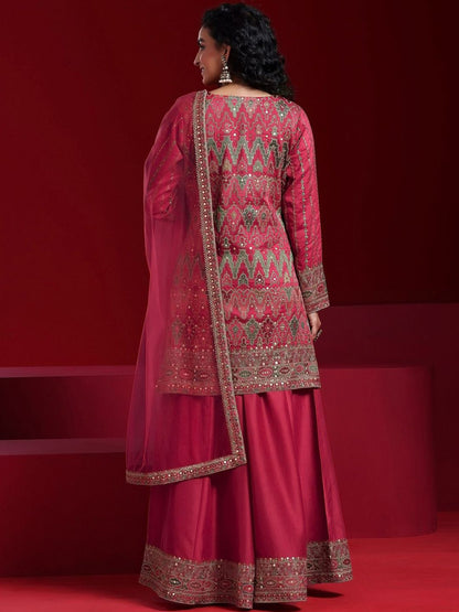 Dhiyona LL Ethnic Motifs Embroidered Regular Sequinned Kurta with Palazzos & With Dupatta