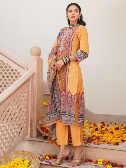 Dhiyona KL Women Ethnic Motifs Printed Regular Kurta with Trousers & With Dupatta