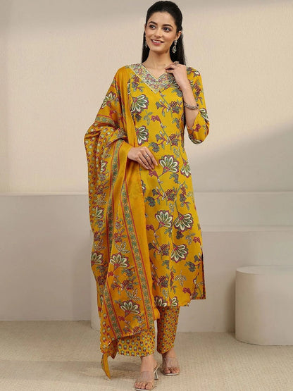 Women Floral Printed Regular Thread Work Kurta with Trousers & With Dupatta