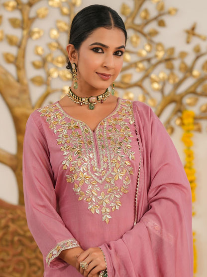 Dhiyona SC Women Mauve Mul Chanderi Gota Work Sharara Set