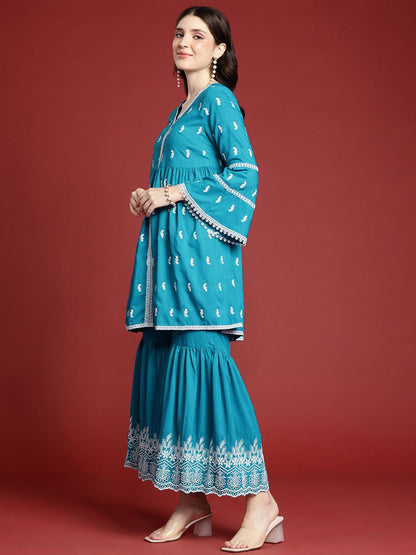 Dhiyona AN Ethnic Motifs Embroidered Kurta with Sharara