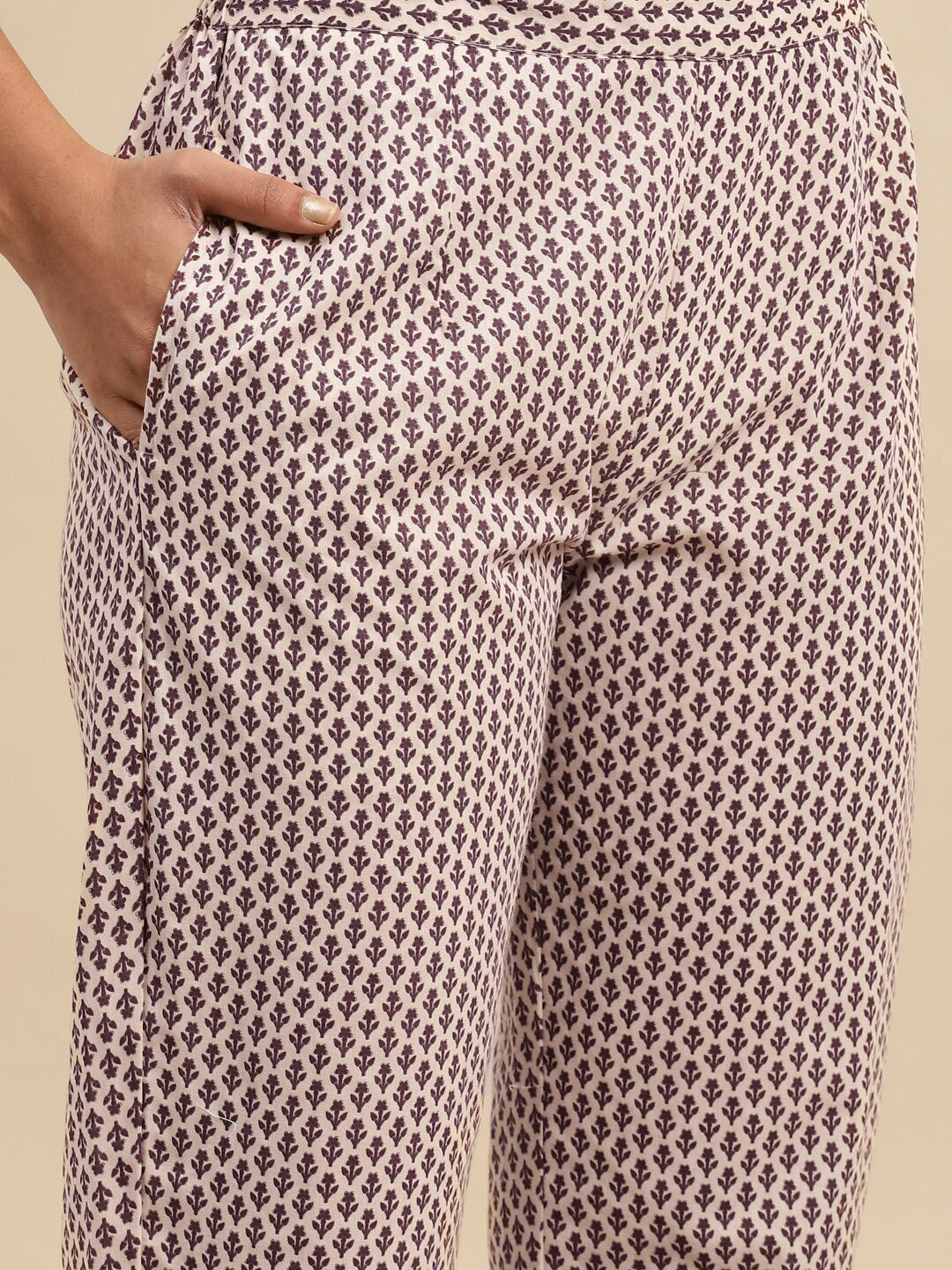 Maroon Floral Printed Pure Cotton Kurta With Trouser & Dupatta