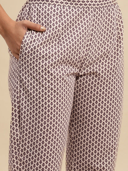 Maroon Floral Printed Pure Cotton Kurta With Trouser & Dupatta