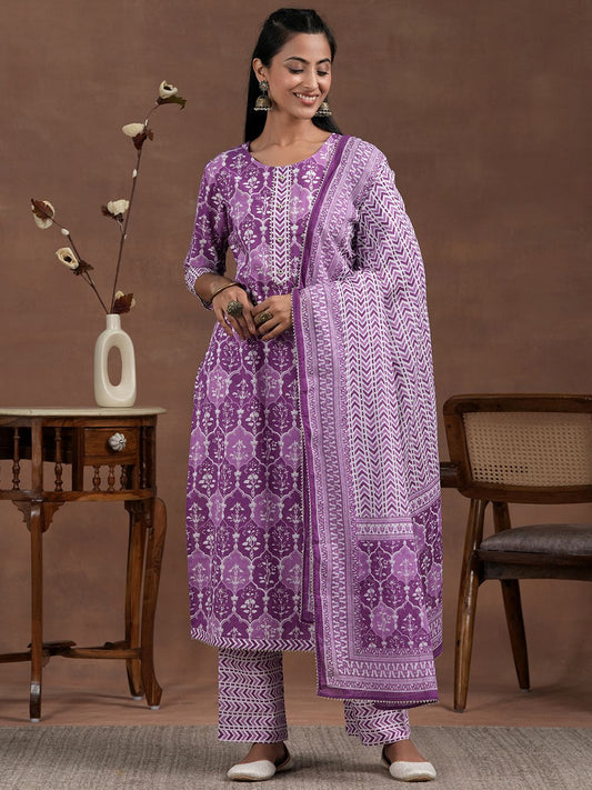 Women Floral Printed Regular Gotta Patti Pure Cotton Kurta with Trousers & With Dupatta