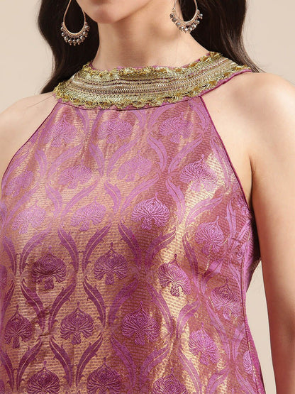 Dhiyona VA Women Purple Ethnic Motifs Woven Design Kurta With Palazzos & Dupatta