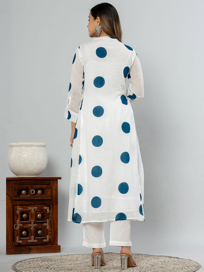 Dhiyona IE Women Printed Regular Beads and Stones Pure Cotton Kurta Trousers & Dupatta