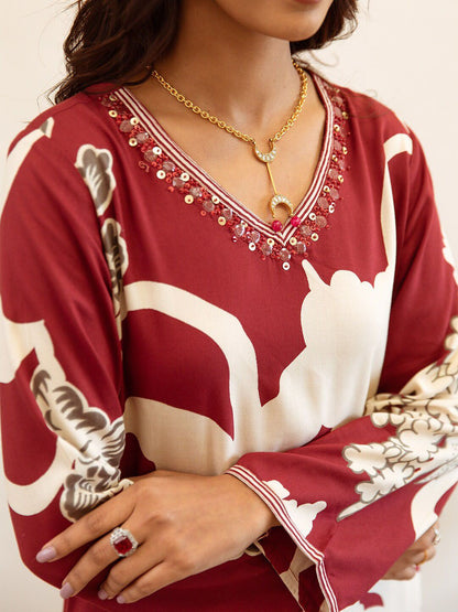 Dhiyona IS Women's Quirky Printed Beads and Stones Pure Cotton Kurta With Trousers & Dupatta