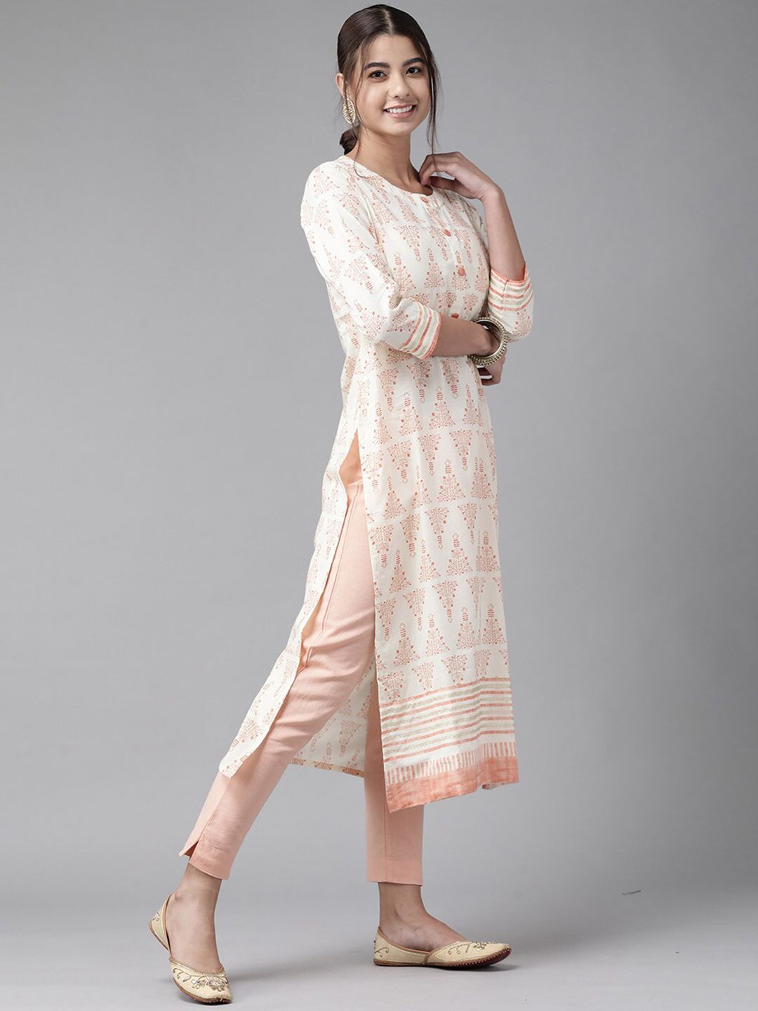 Dhiyona IE Women Off White Ethnic Motifs Printed Kurta