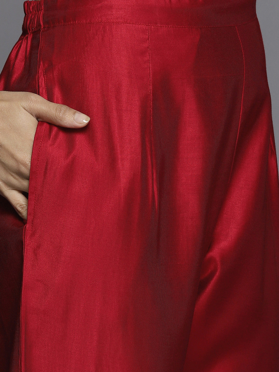 Women Red Ethnic Motifs Embroidered Sequinned Liva Kurta with Trousers & Dupatta