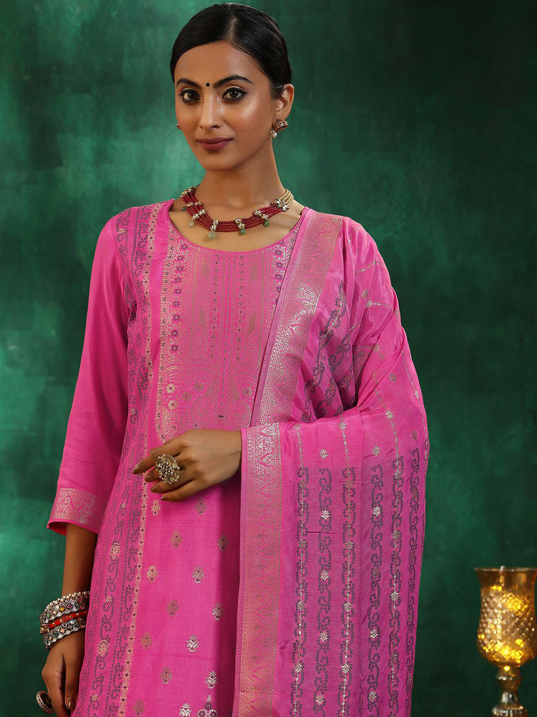 Women Ethnic Motifs Regular Kurta with Trousers & With Dupatta
