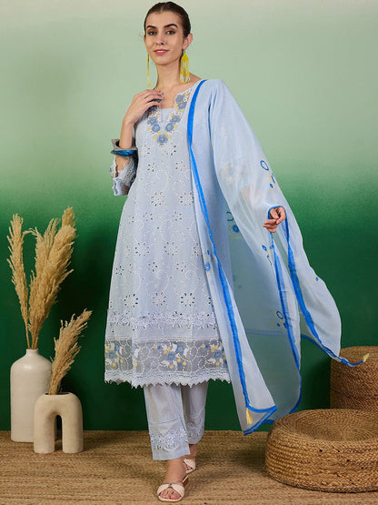 Embroidered Straight Kurta With Trouser Set