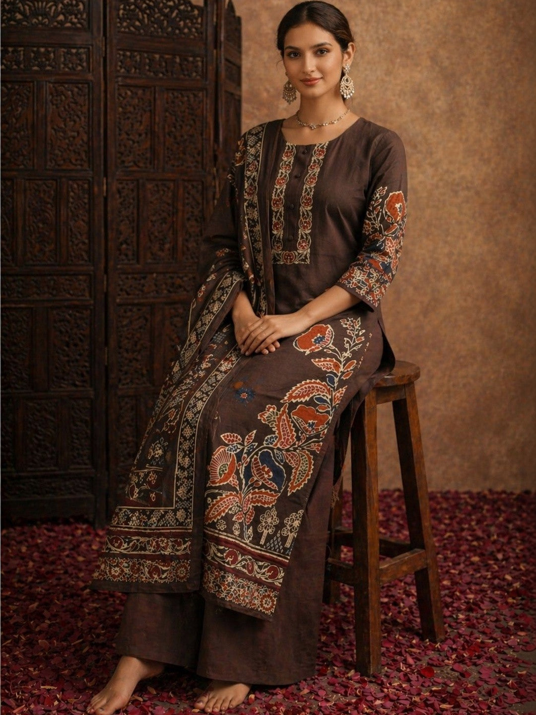 Women Ethnic Motifs Printed Regular Pure Cotton Kurta with Palazzos & With Dupatta