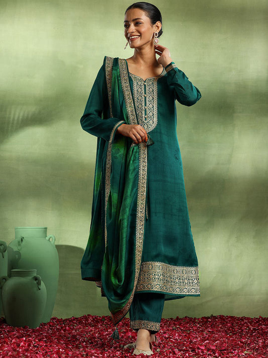 Ethnic Motifs Embroidered Kurta with Palazzo & Dupatta