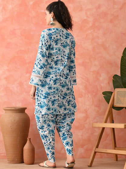 Women Floral Printed Cotton Kurta with Dhoti Pant