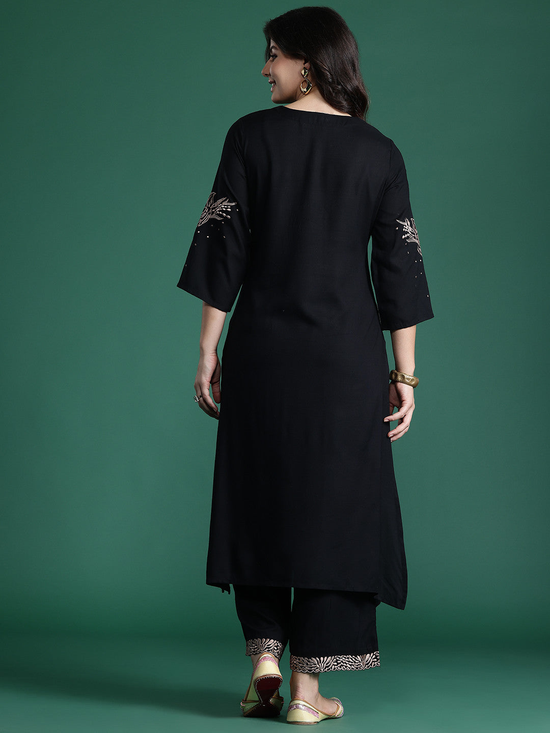 Solid Kurta with Trousers with Embroidered Detail