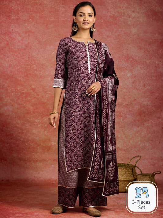 Ethnic Motifs Printed Gotta Patti Straight Kurta With Palazzos & Dupatta