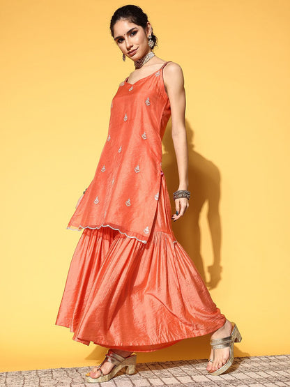 Dhiyona VA Women Ethnic Motifs Organza Spaghetti Straps Kurta Set