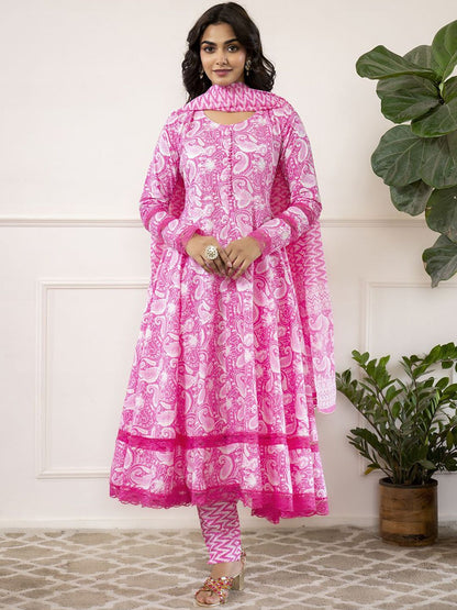 Dhiyona KL Paisley Printed Pure Cotton Kurta with Trouser & Dupatta