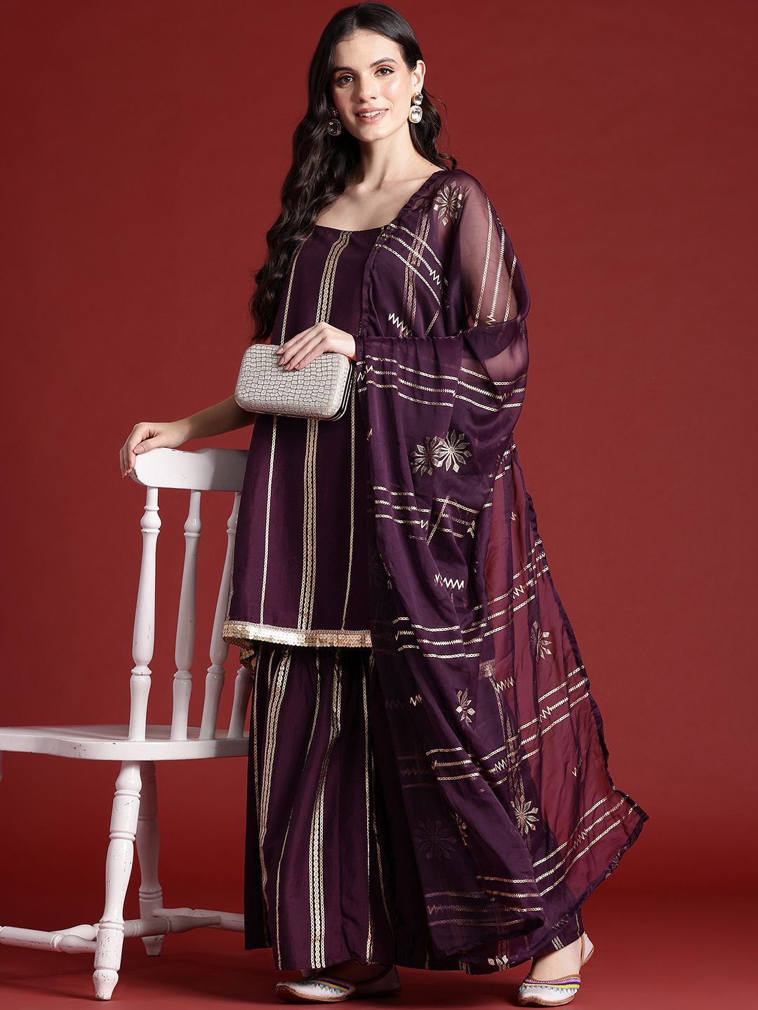 Dhiyona AN Printed Regular Sequinned Kurta With Sharara & Dupatta