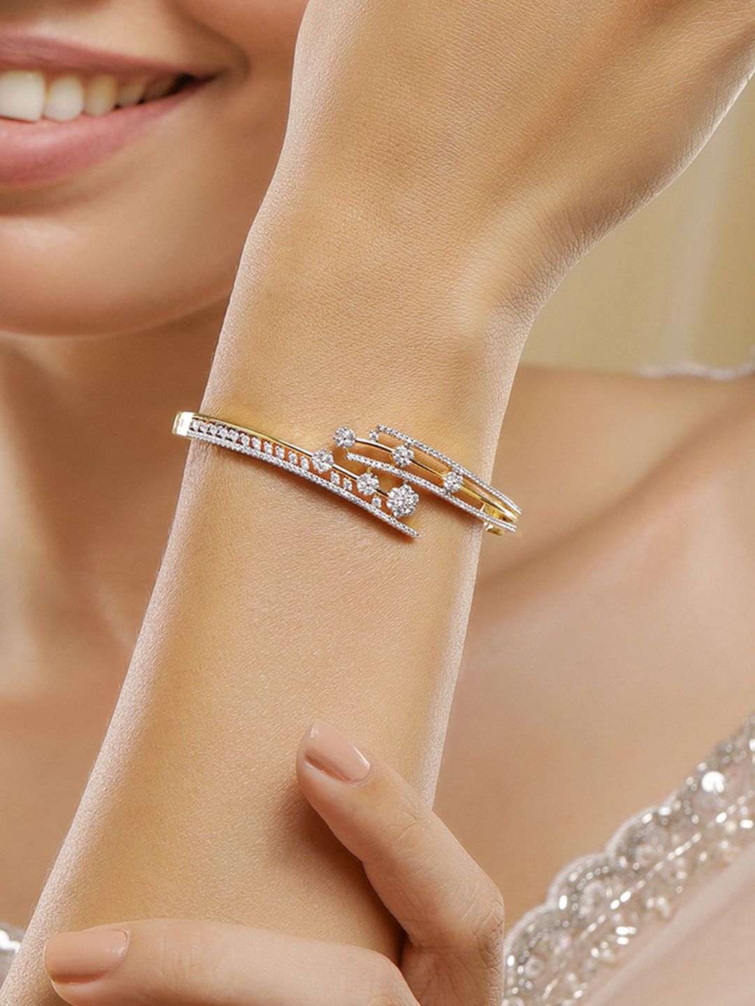 Dhiyona RJ Women's 22KT Gold-Plated Cubic Zirconia Studded Bangle-Style Bracelet