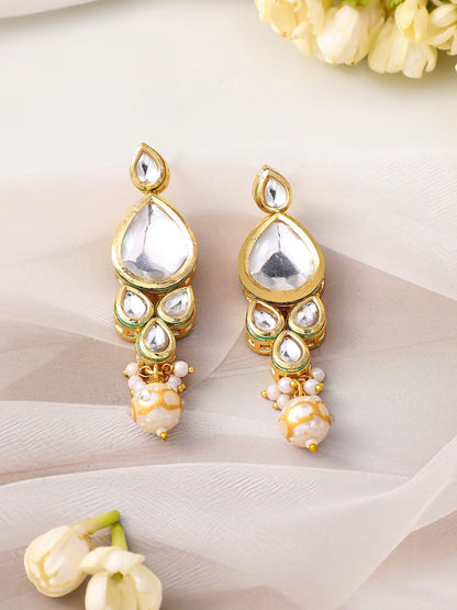 Dhiyona RJ Women's 22K Gold-Plated Glossy Pearl Beaded Kundan Handcrafted Choker Necklace Set