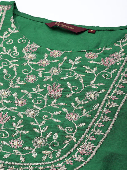 Women Green Floral Yoke Design Kurta with Palazzos