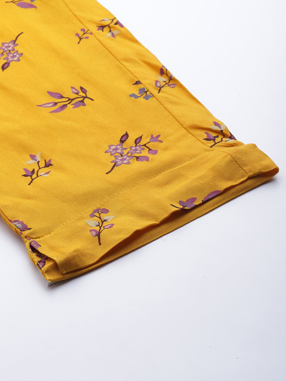 Women Mustard Yellow & Maroon Motifs Print Straight Kurta with Trousers
