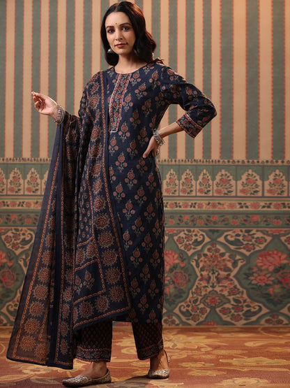 Dhiyona RR Women's Ethnic Printed Pure Cotton Kurta with Palazzos & Dupatta